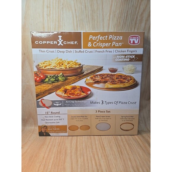 12” COPPER CHEF PERFECT PIZZA & CRISPER PAN 3 PIECE, NON-STICK 550F HEAT RESIST - Picture 2 of 7